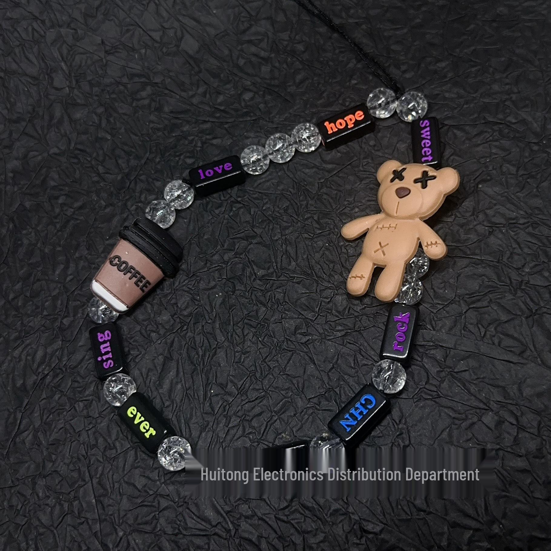 3D Cartoon Bear Coffee Cup Phone Lanyard & Beaded Wrist Strap