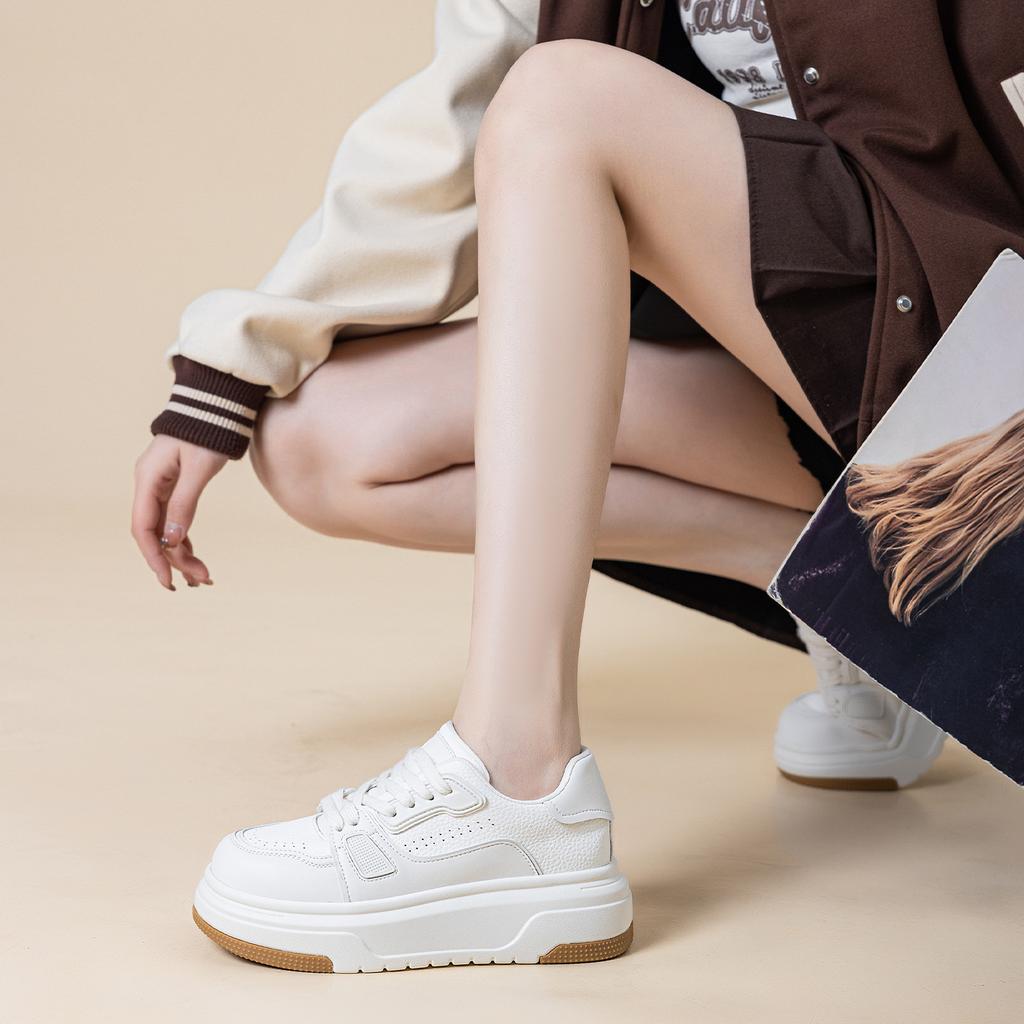Leather platform early spring new sports height increase lightweight single shoes