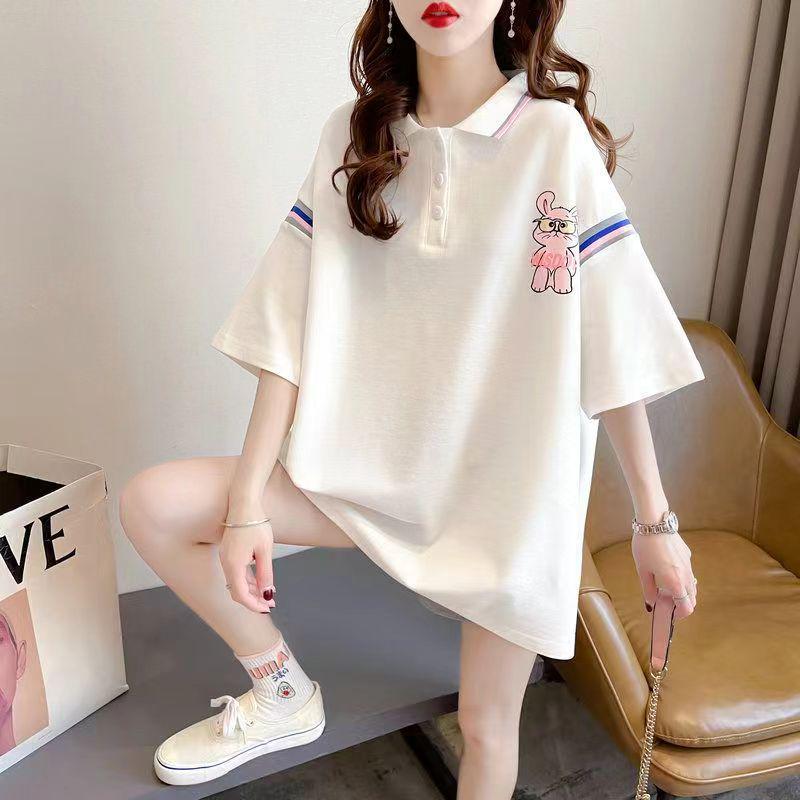 Korean Style Cartoon Print Polo Collar T-Shirt for Medium & Large Kids - Loose, Breathable, Short-Sleeve Summer Top