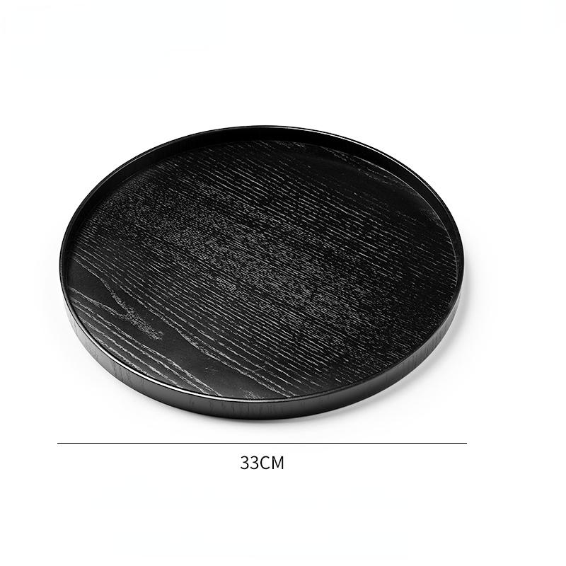 Japanese Black Wooden Tray Home Tea Tray Cosmetic Decorative Tray Coffee Snack Plate Bread Round Plate