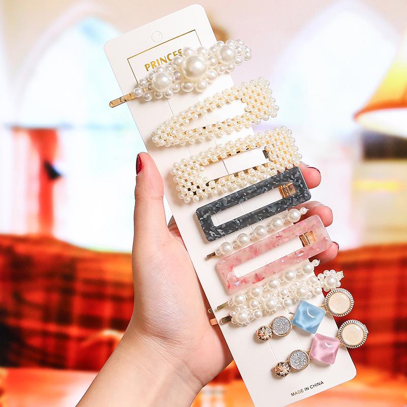 Korean Celebrity BB Hair Clip Set - Pearl Bow & Bangs Accessories
