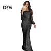 Women Prom Dress Tassel Sleeves Sheath Slim Fit V Neck Solid Color Sequin Fishtail Hem Evening Dress Cocktail Party Maxi Dress