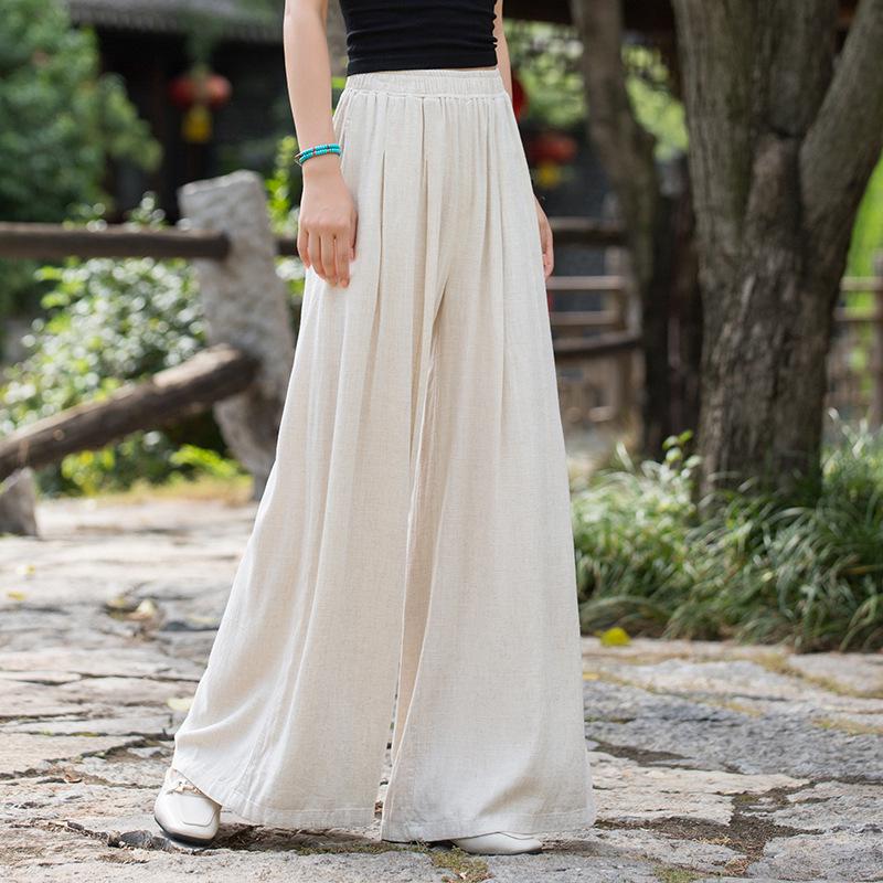 2025 Fall/Winter Cotton Linen Women's Chic Wide-Leg Skirt Pants - Textured, Flowy, and Leg-Elongating