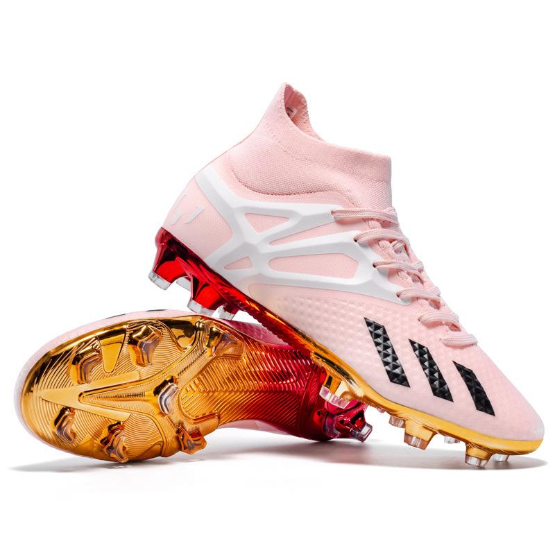 

New high-end electroplated gold sole seamless high-top long nails adult football shoes outdoor grass non-slip sports shoes men 32