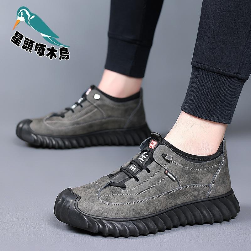 Woodpecker Men's Shoes Autumn New Soft-soled Leather Shoes Men's Velvet Cotton Shoes Casual Shoes Household Shoes