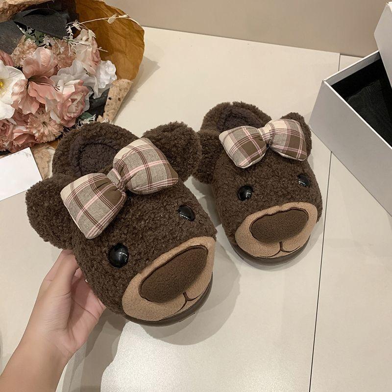 Cartoon cute fluffy slippers women wear autumn and winter new fashion thick-bottomed warm bag head cotton slippers women
