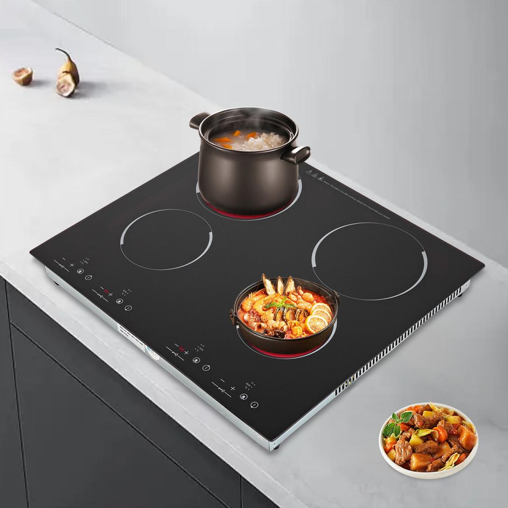 4 Burner Electric Cooktop 110v 24 Inch Electric Stove Countertop & Built-in, Plug-in Electric Cooktop with 9 Power Levels,3000W