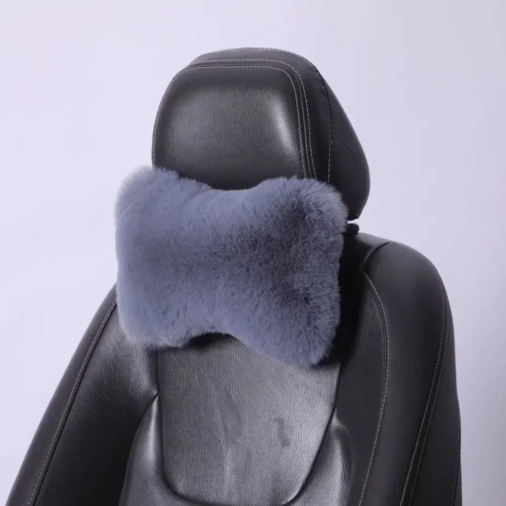 

Зимняя подушка для шеи на автомобильное сиденье, плюшевая подушка для подголовника автомобиля, плюшевая подушка для тепла и комфорта, универсальная подушка для поясницы, аксессуары для поддержки серый