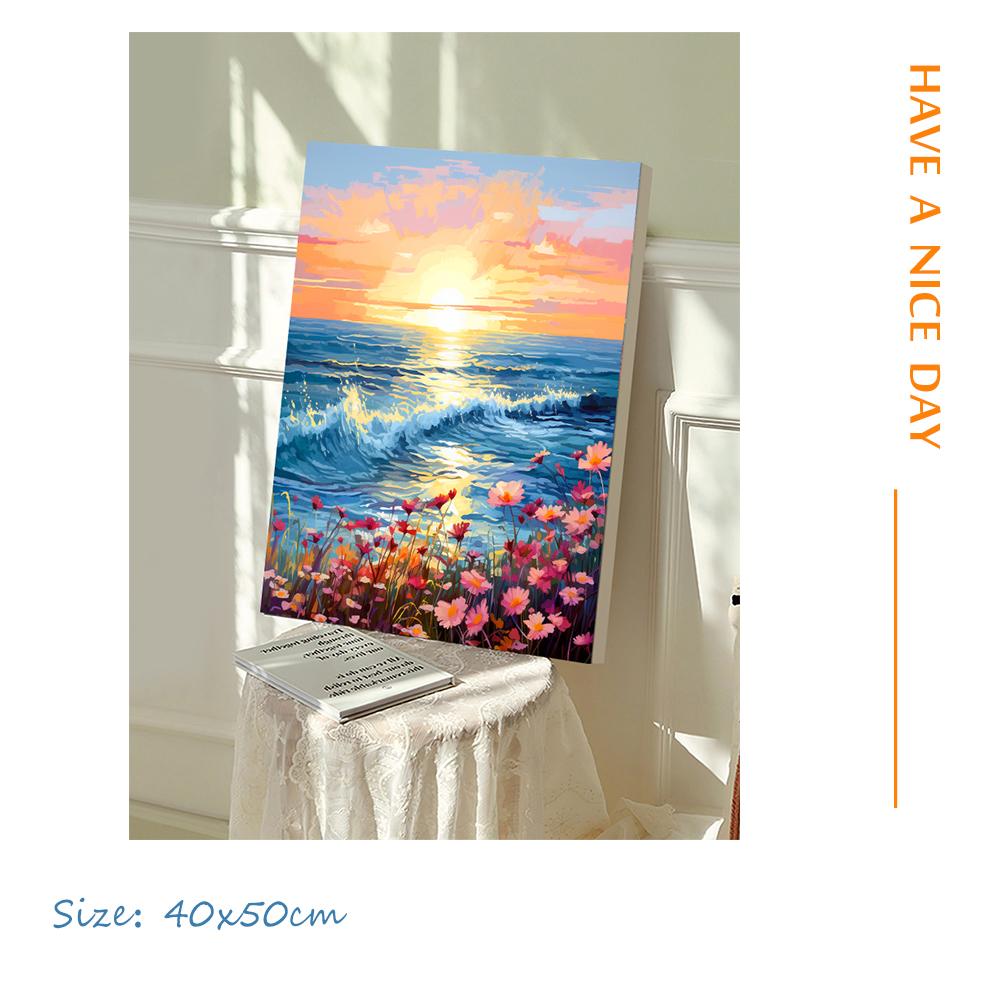 CHENISTORY Coloring By Number Sunset Scenery For Adults DIY Picture By Numbers Seascape Flower Drawing On Canvas Home Decor Gift