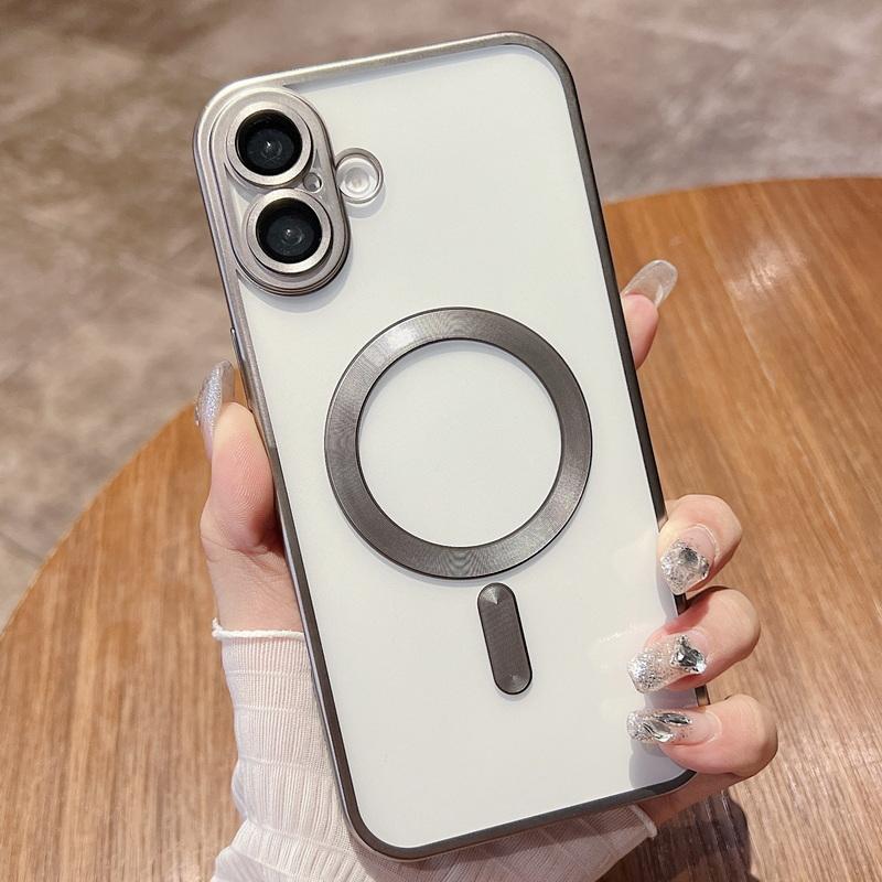 

Цветная рамка прозрачный магнитный чехол для телефона iPhone 16 15 Pro Max 14 13 12 Pro 11 беспроводная зарядка мягкая противоударная защита линз для Magsafe чехол iPhone 11 серый
