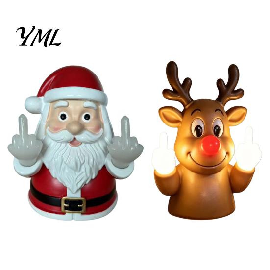 Skurrile Geschenke für Kollegen Weihnachten Mittelfinger Licht, Frecher Weihnachtsmann Rentier Gebende Lampe mit LED Dekorative Tischplatte Nachtlicht
