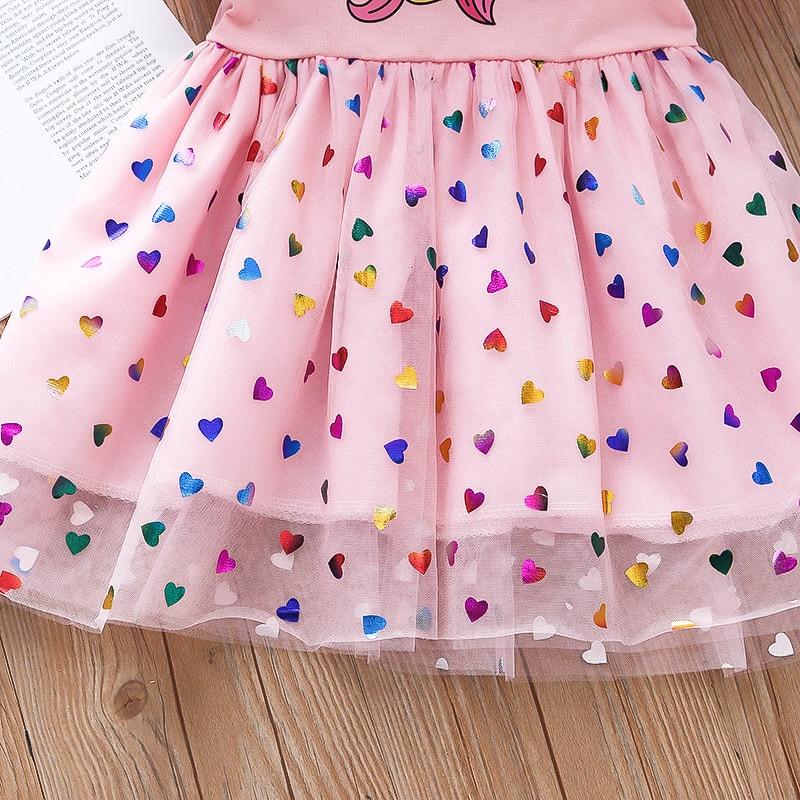 Mädchen Kleid Baumwolle Cartoon Einhorn Spleißen Mesh Party Prinzessin Kleider Mädchen Geburtstag Kleidung