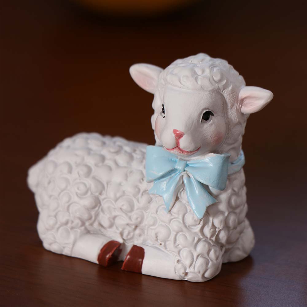Kreative Cartoon Weiße Schafstatue Einzigartiges Harz-Handwerk Schaf-Ornament Handgefertigte Garten-Schaf-Figuren Haus-Schreibtisch-Dekoration