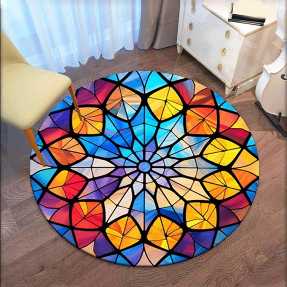Colorful Stained Glass Mandala Window DecorRound Non-Slip chair mat chair carpet for office Rugs for Office Decor Gift For Valentine's Day Mother's Da