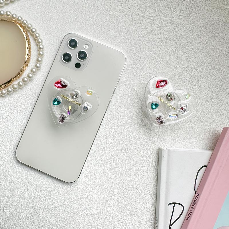 Mobile Phone Airbag Bracket Love Handmade Epoxy Love Rhinestone Gem Style Luxury Back Sticker Retractable Women'S Model