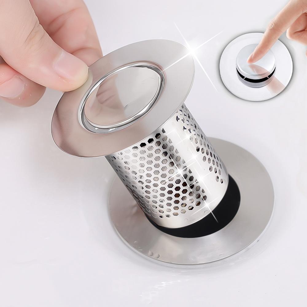 Stainless Steel Floor Drain Filter Home Kitchen Bathroom Sink Drains Hair Catcher Waste Plug Filter Anti Odor Pop-Up Bounce Core