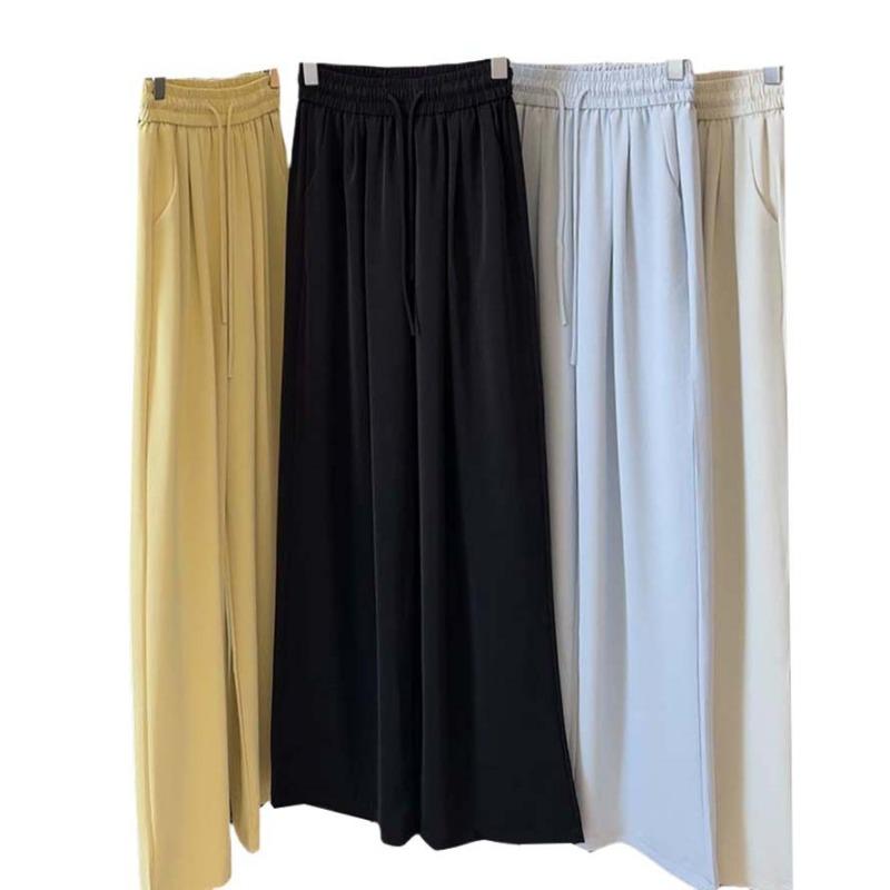 Summer God Pants, Cool and Smooth High-waisted Straight-leg Pants, Loose Casual Wide-leg Pants, Women's Summer Skin-friendly Ice Silk Pants