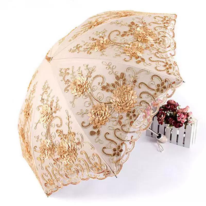 Ombrello da Sole Protezione Solare Ombrello UV da Donna Pioggia e Pioggia Doppio Uso Pieghevole Ricamato Pizzo Principessa Ombrello Protezione Solare Estate