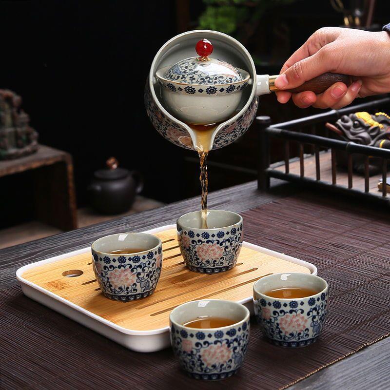 Chinese Style Kung Fu Travel Ceramic Tea Set Portable Teapot Set with 360 Rotation Tea Make Teacup Cup for Tea Gift Bag 2025 New