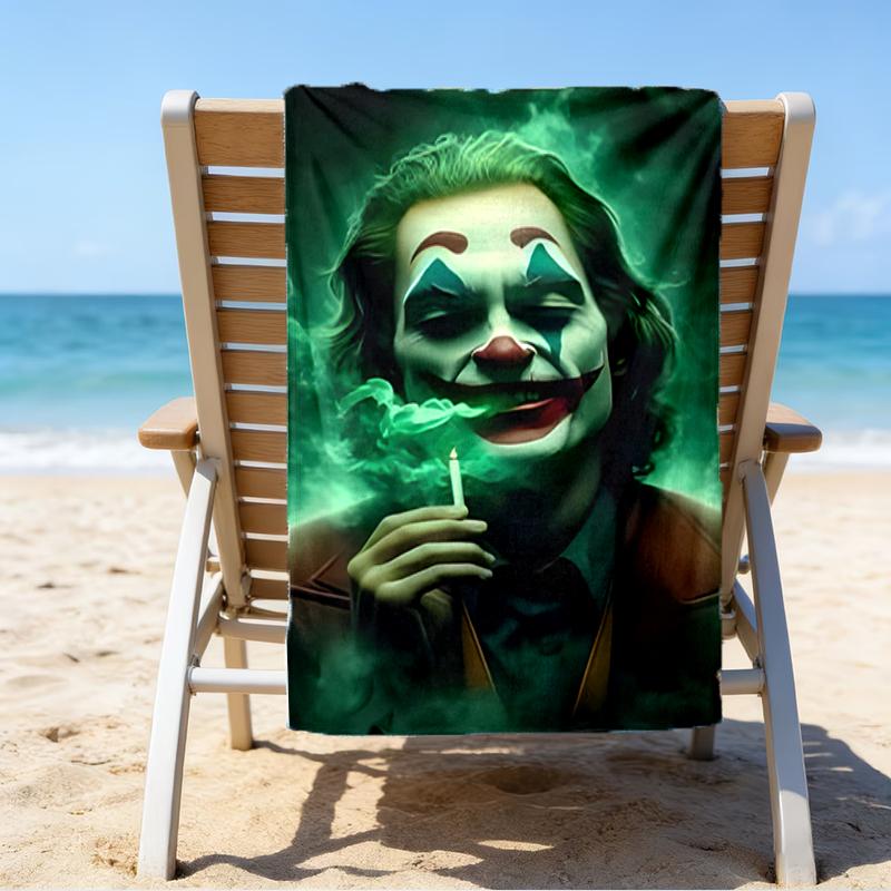 proof beach towel with a Joker character pattern - soft,absorbent,quick-drying,machine washable - perfect for swimming,camping,bathing