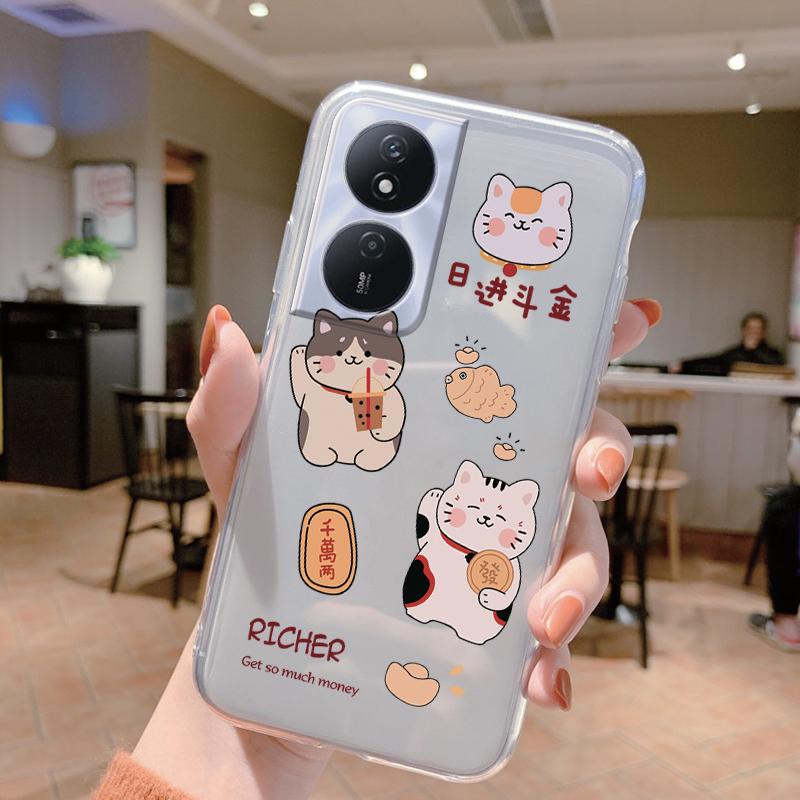 Phone Case For Honor X7b 4G 5G Case Silicone Flowers Cute Cat Bumper Coque For HonorX7B X 7B Cover Protective Soft Clear Shell