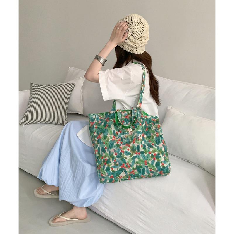 Spring and summer new products bright green double-sided bag fresh floral tropical shoulder bag summer versatile handbag