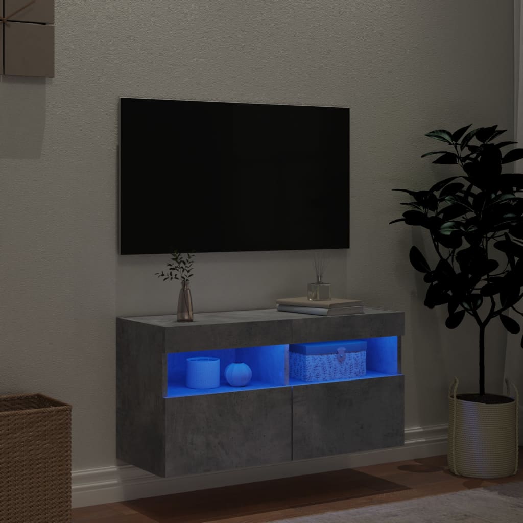 Wall Mounted TV Cabinet with RGB LED Lighting Concrete Grey 80 x 30 x 40 cm