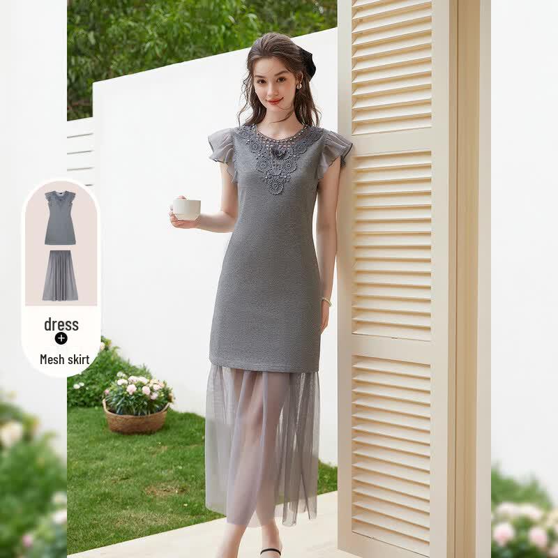 White Deer French Style Ruffle Sleeve Two-Piece Set M