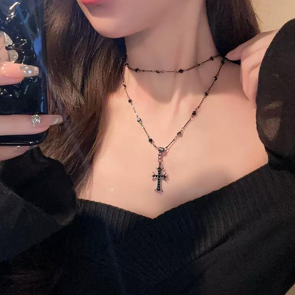 Dark Sweet Cool Girl Collarbone Chain Bat Cross Sweater Chain Goth Punk Y2K Hottie Love Necklace