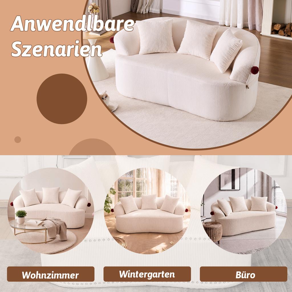 Arched double sofa with clown hat design inspiration, made of corduroy fabric. Cushions and pet mat are included and provide a warm, cozy atmosphere.