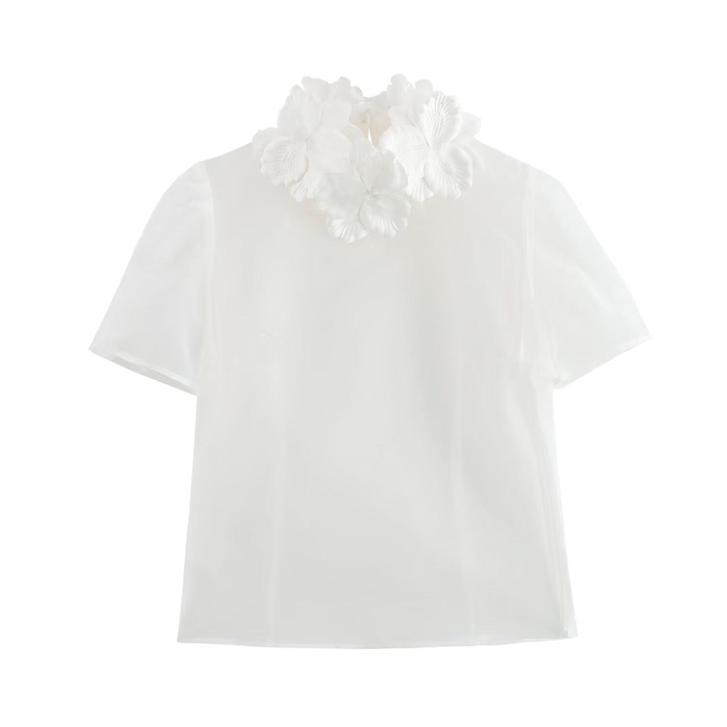 

Весна 2025 Женская Модная Прозрачная Блузка Европейского и Американского Стиля с 3D Цветочным Дизайном Medium белый