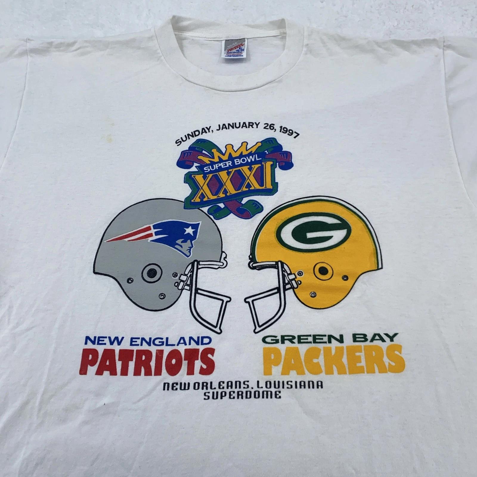 Vintage Green Bay Packers Patriots Shirt XL NFL Football Super Bowl XXXI 90s M