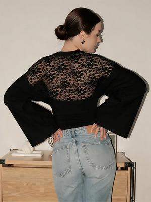 Tricouri din Dantelă Neagră Bluză Femei 2026 Primăvară Subțire cu Mânecă Lungă Tricouri Street Casual Petrecere Elegantă Modă Cămașă din Dantelă Tricouri Top