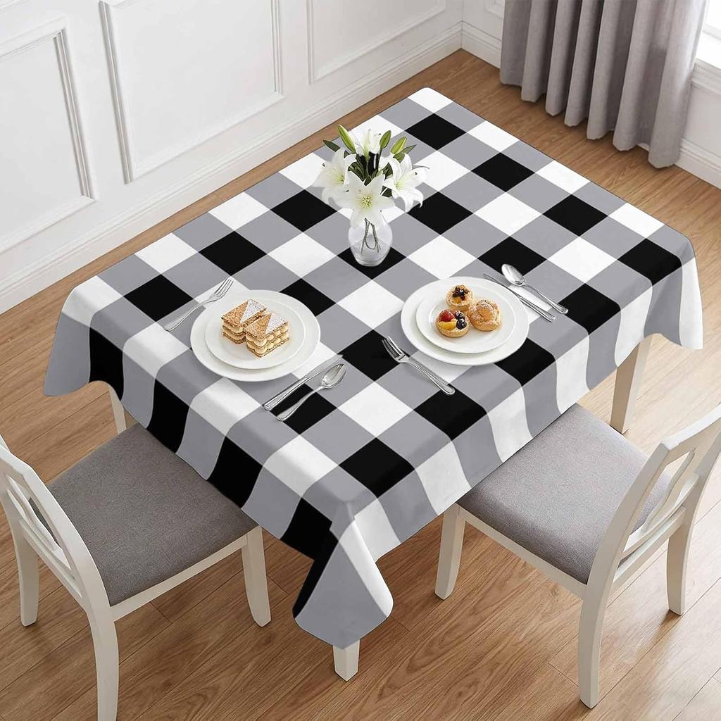 Black White Grey Rectangle Tablecloth for Table Decor Wedding Party Waterproof Reusable Table Cloth for Table Indoor Outdoor