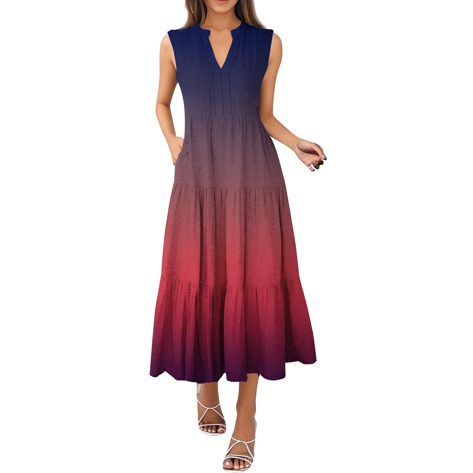 

Женские модные летние повседневные платья с V-образным вырезом без рукавов и градиентной складкой XXXL