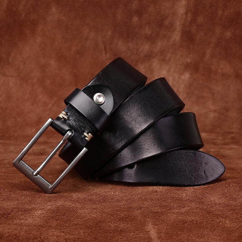 Belt Men's Light Luxury Minimalist Retro Washed Thickened and Extra Thick First Layer Cowhide Stainless Steel All-Match Casual Belt Men