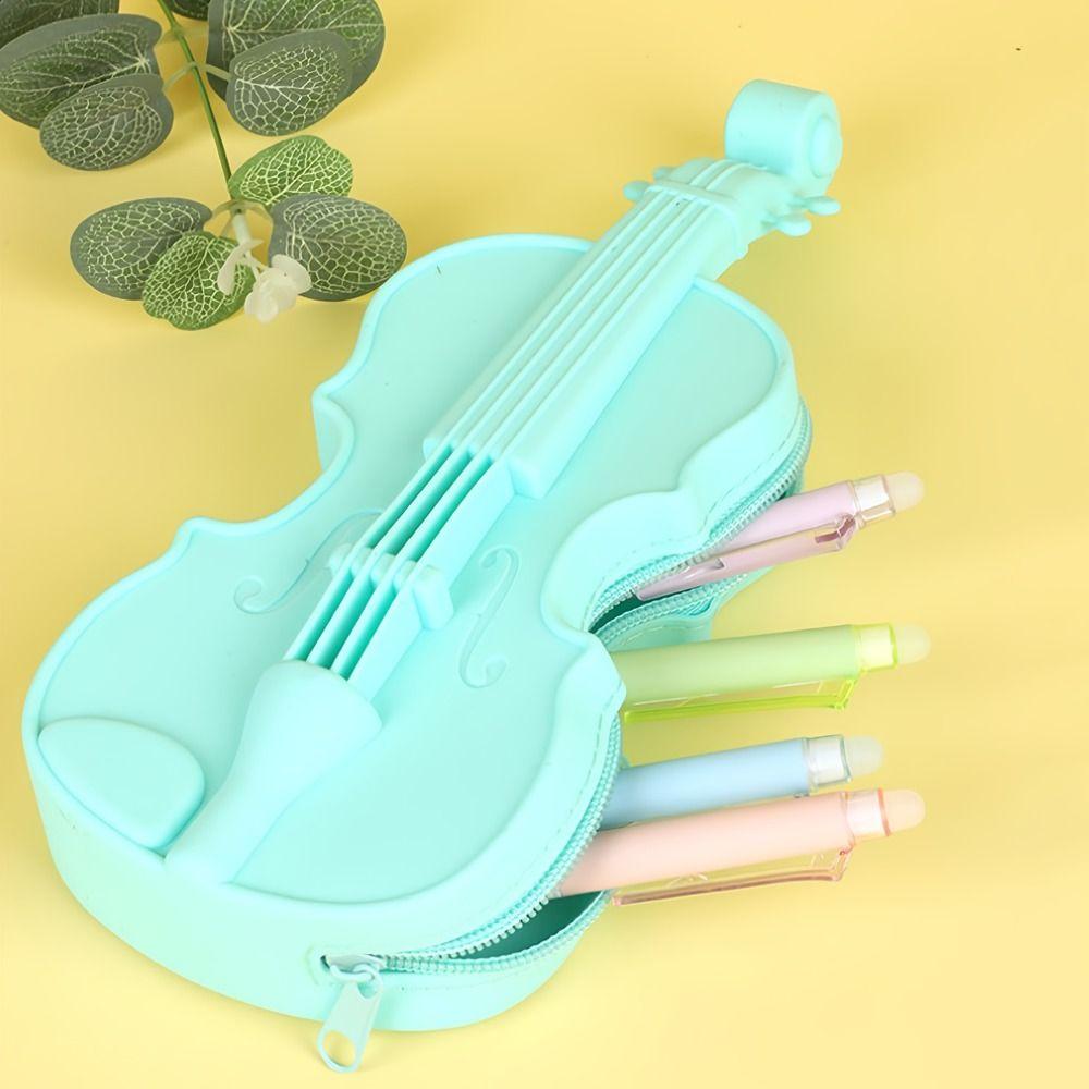 Cute Design Violin Pencil Case Lightweight Makeup Pouch Stylish Case Gift Music Lovers  School Use
