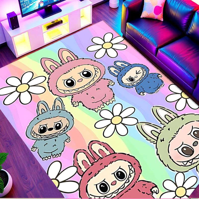 Labubu Print Rug, Washable Floor Carpet, For Entryway Dorm Laundry Room Office Study, Home Decor Birthday Christmas Gift