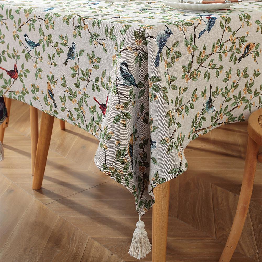 Retro Romantic Jacquard Tablecloth: Rectangular, Pastoral Oil Painting Design for Dining and Coffee Tables. In Stock.