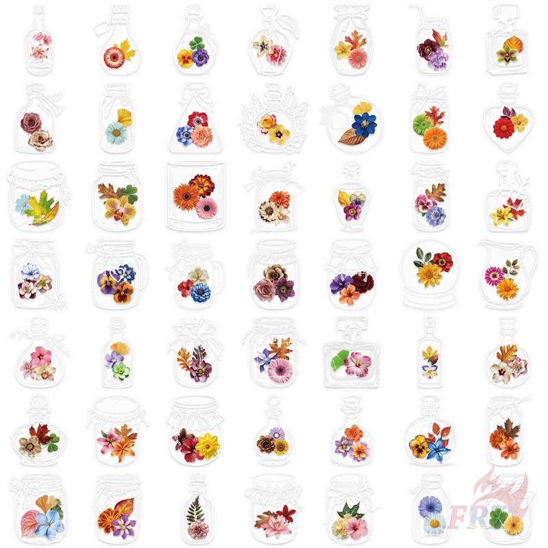 50Pcs/Set Ins Bottle Flowers PET Stickers Waterproof DIY Fashion Doodle Decals Stickers