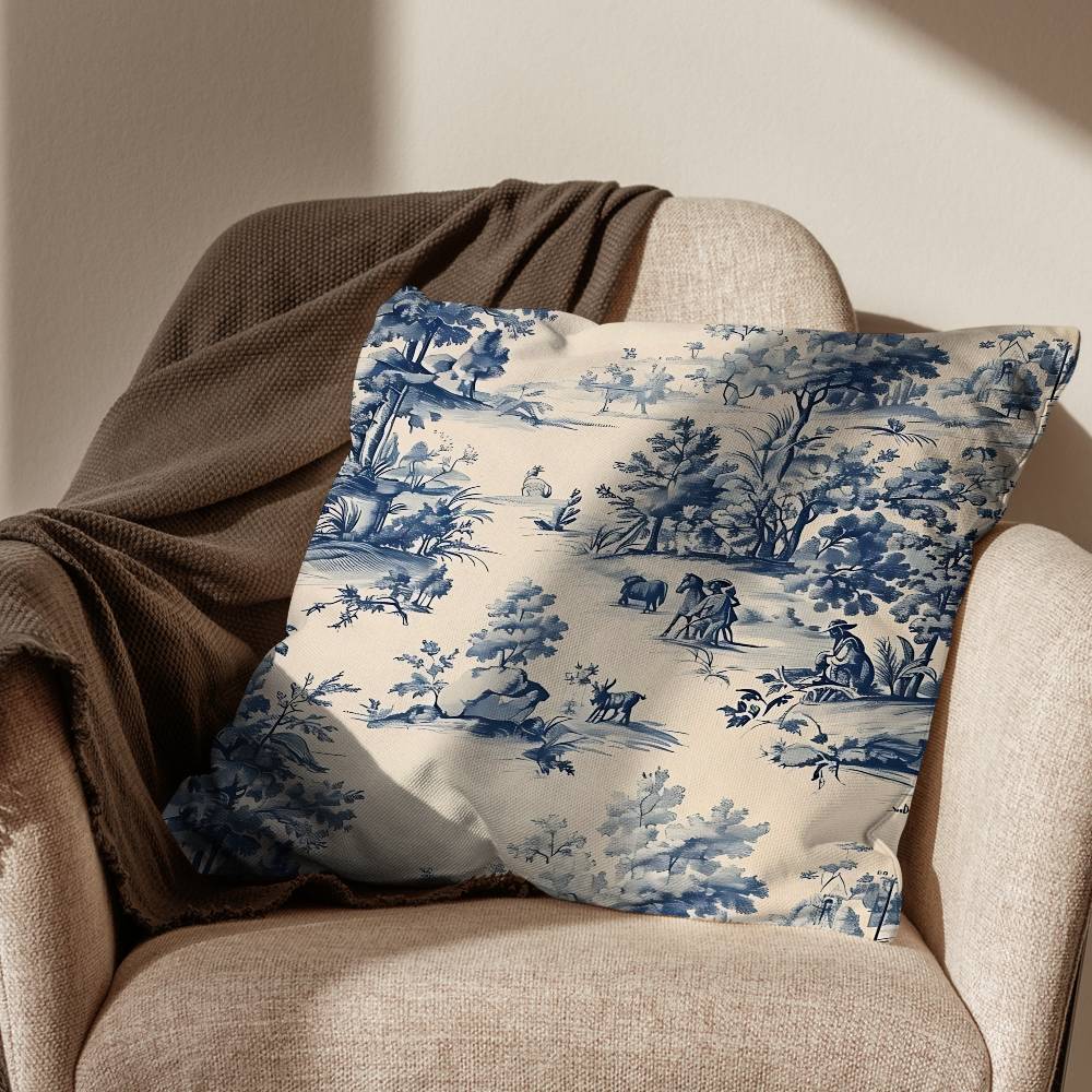 BBlue and White Porcelain Pillow Case Sofa Living Room Bedroom Headboard Backrest Cushion Square Cushion Nap Time