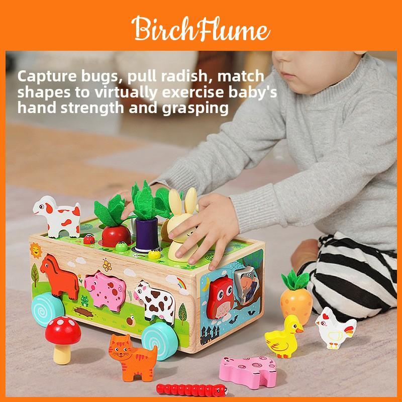 Wooden Farm Orchard Shape Matching Pulling Toy For Kids Learning And Development