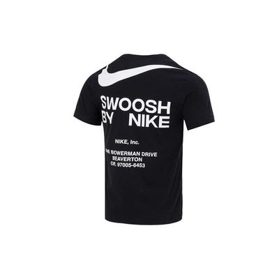 Großer Swoosh Buchstaben Logo Print Amerikanischer Retro Sport Training Lässig Rundhals Kurzarm SS23 Überschnittene Schultern T-Shirt Herren Oberteile Schwarz DZ2882-010