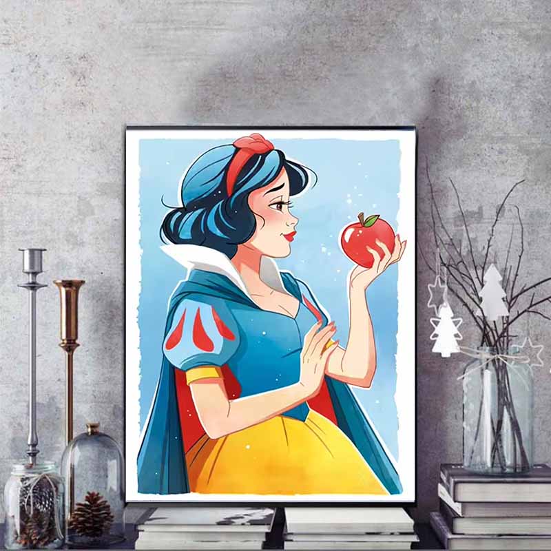 Disney 5D DIY Diamond Painting Snow White Watercolor Illustration Full Round Diamond Mosaic Cartoon Cross Stitch Art Painting for Home Decoration