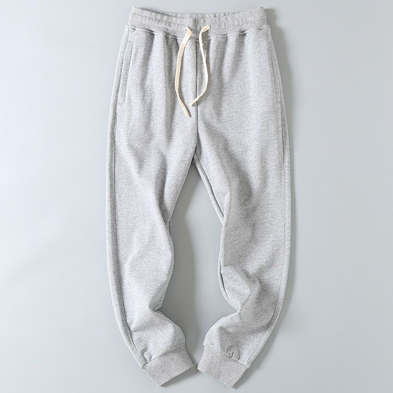 Export Factory Leftover Stock Spring & Fall Cotton Terry Washed Solid Color Loose Tappered Athleisure Sweatpants Men's Long Trousers