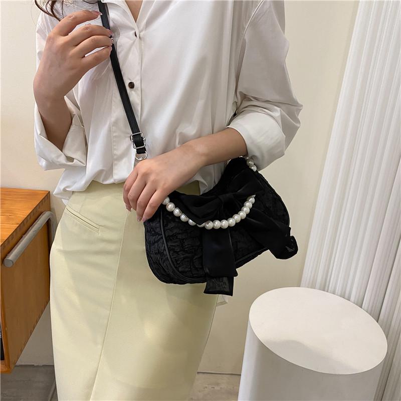 This Year's Popular Retro Bow Bag Women's Spring 2025 New Trend Fashion Pearl Underarm Shoulder Messenger Bag
