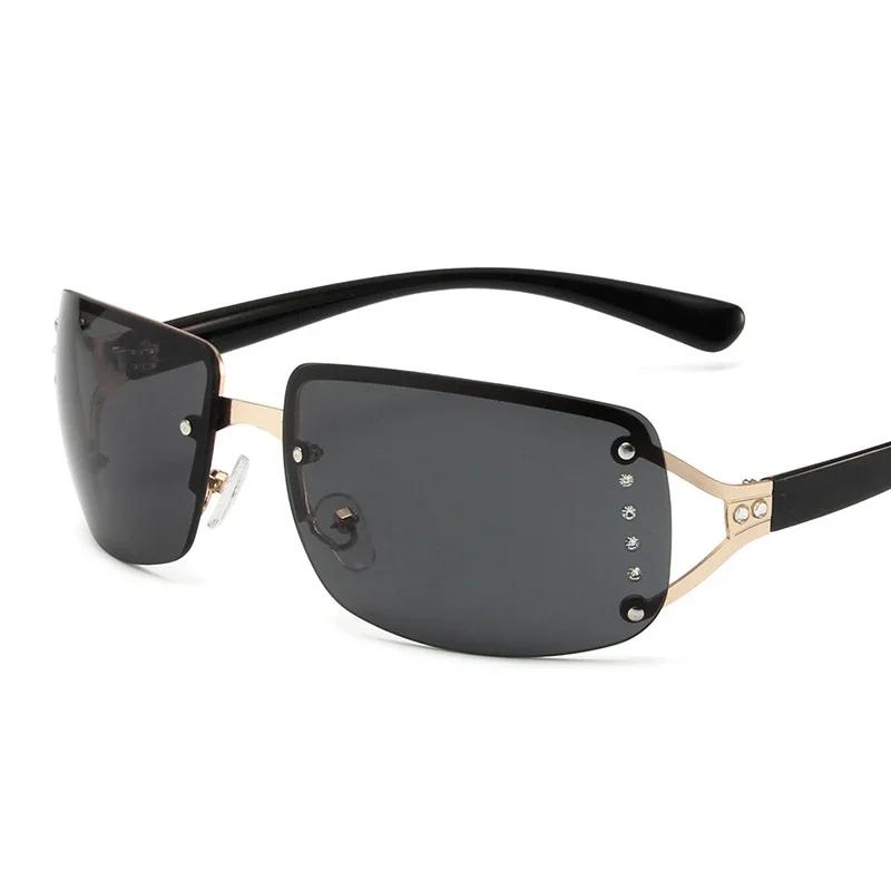 

Новые спортивные панк-солнцезащитные очки Y2K Женские дизайнерские квадратные безободковые с бриллиантами Очки Мужские солнцезащитные очки Oculos De Sol UV400 As Picture