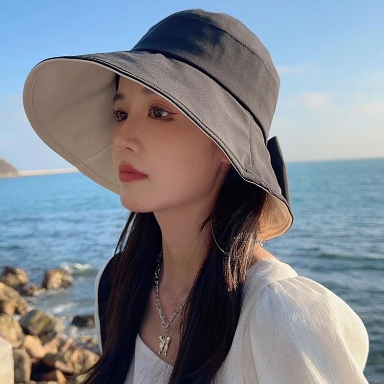 

Women Big Bowknot Bucket Hat Solid Color Wide Brim Sun Protection Fisherman Panama Cap Sweet Girl Female Travel Beach Visors Hat чорний