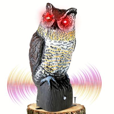 Estatua de búho para jardín con luz solar, ojos con inducción, escultura de búho que hace sonido, figuras para interiores