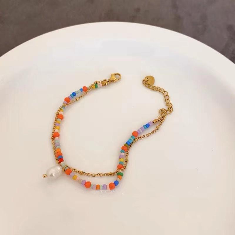 Alloy Elegant Geometric Beaded Bracelets For Women Summer 2024 Fashion Highend